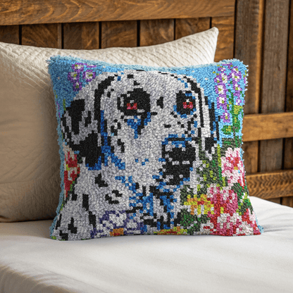 Latch Hook Pillow Making Kit - Floral Dog Design Kit