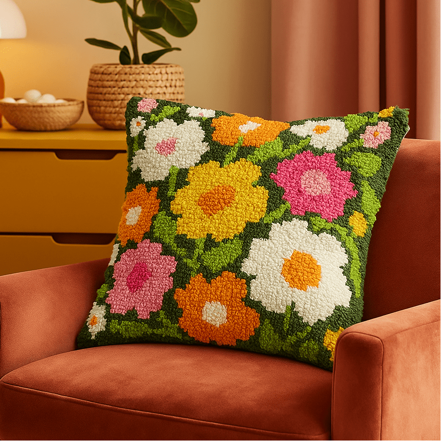 Latch Hook Pillow Making Kit - Florish Forest Flowers - DIY Crafting Set