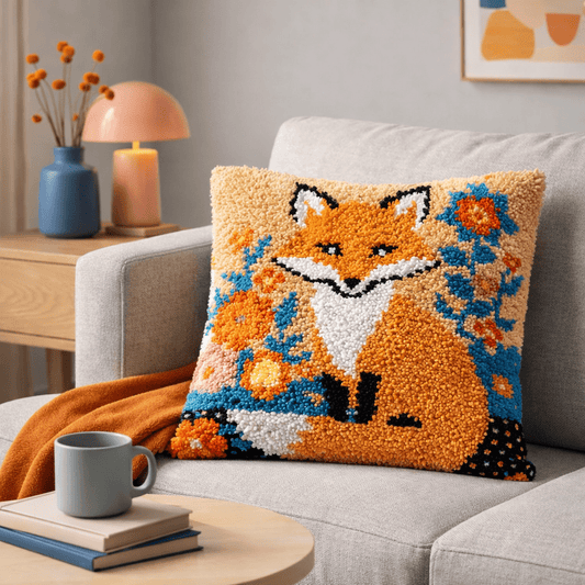 Latch Hook Pillow Making Kit - Frankly Foxy - Creative Craft Project