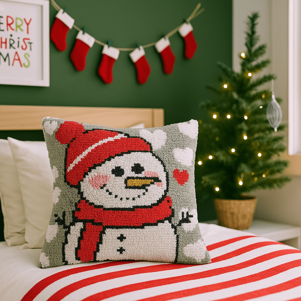 Latch Hook Pillow Making Kit - Frost Snowman - DIY Craft Project