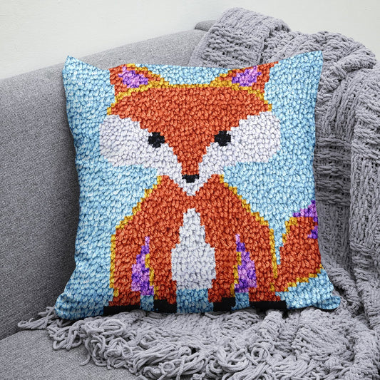 Latch Hook Pillow Making Kit - Funky Orange Fox Design