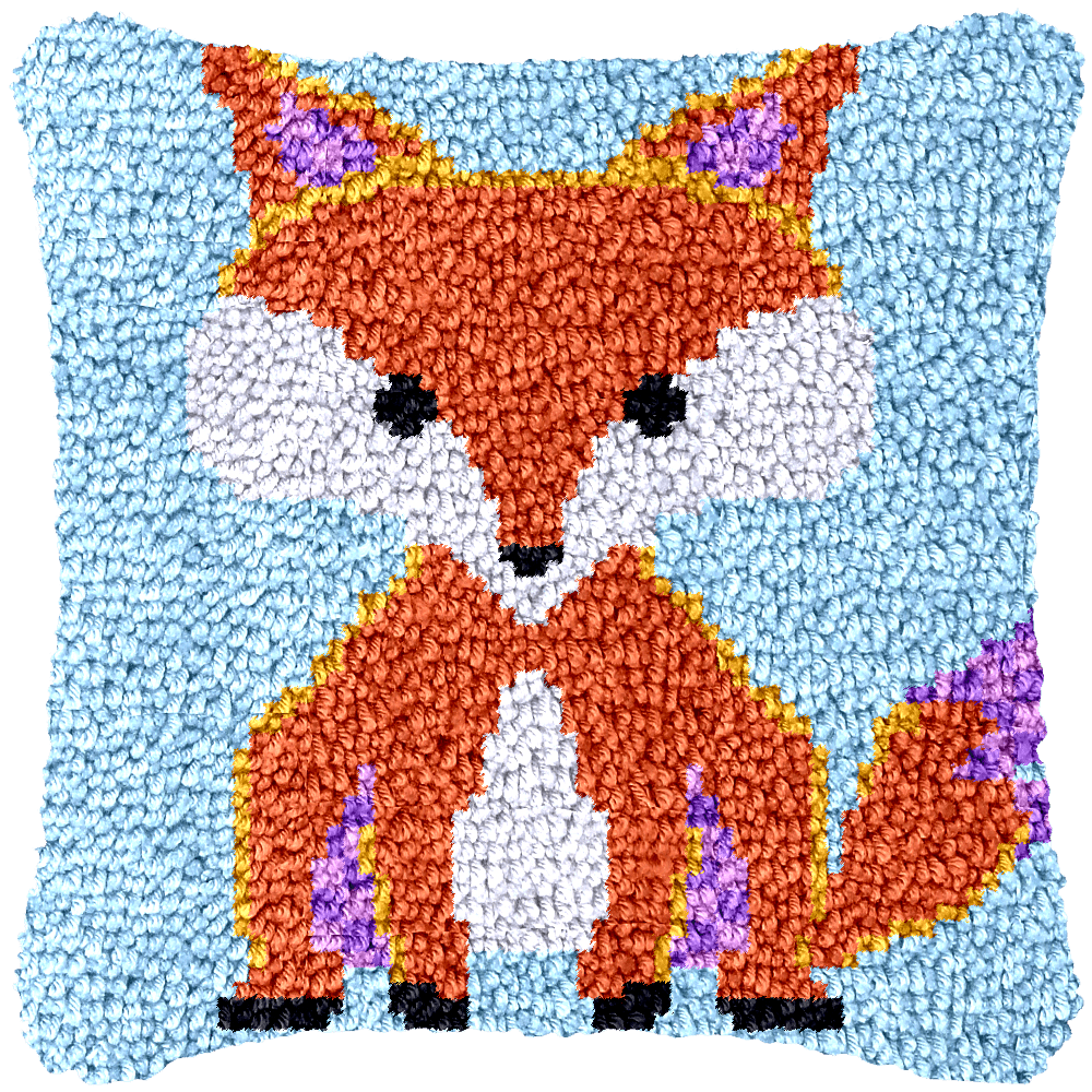 Latch Hook Pillow Making Kit - Funky Orange Fox Design