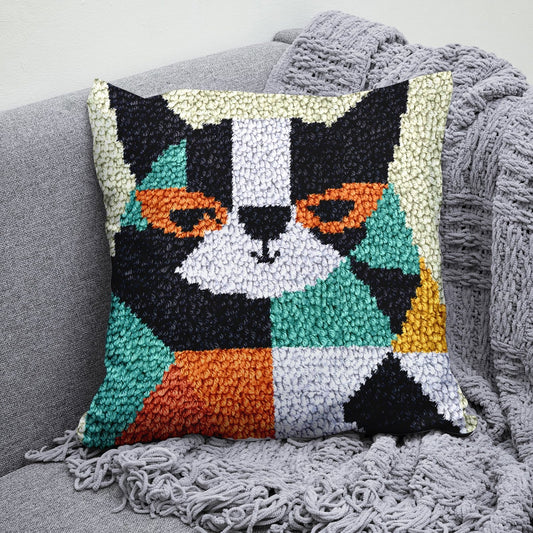 Latch Hook Pillow Making Kit - Geometric Pop Art Cat Design