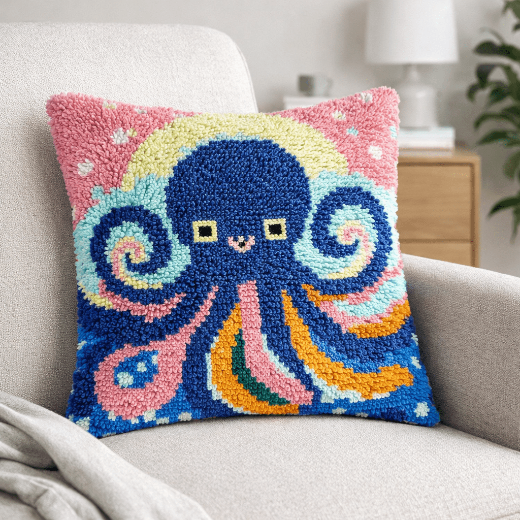 Latch Hook Pillow Making Kit - Happy Octopus - Crafting Adventure Kit