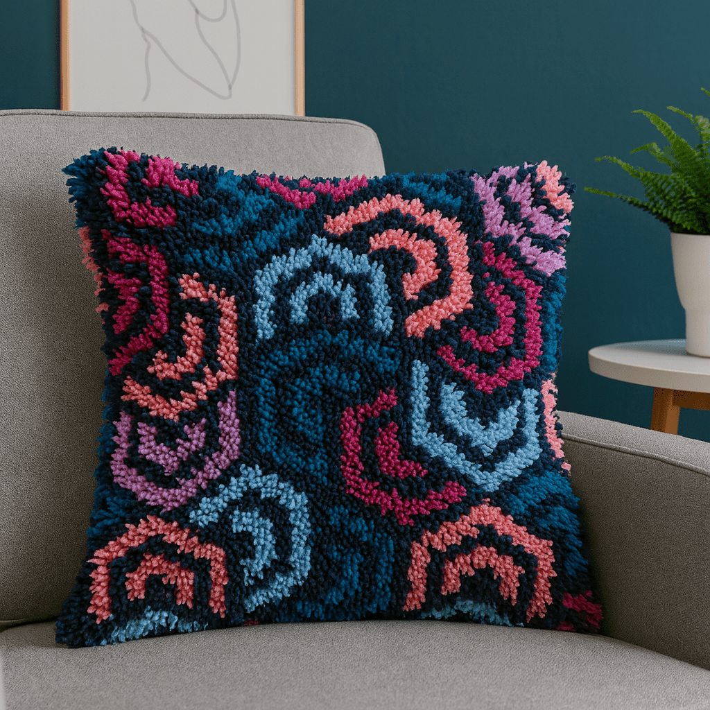 Latch Hook Pillow Making Kit - Hexi Geo 80s Pattern - Craft Project Kit