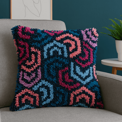 Latch Hook Pillow Making Kit - Hexi Geo 80s Pattern - Craft Project Kit