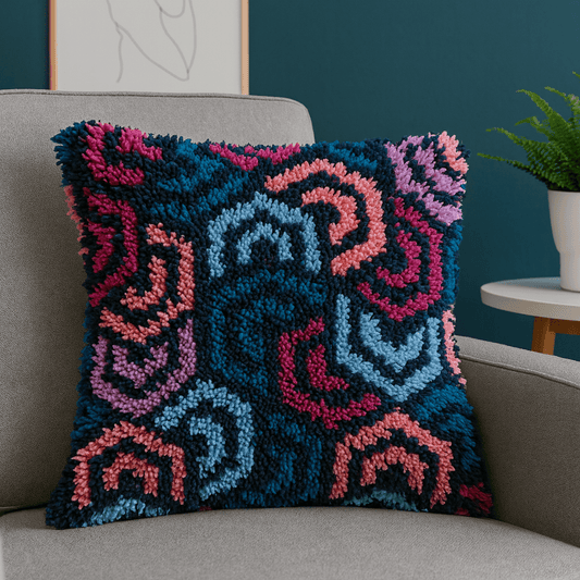 Latch Hook Pillow Making Kit - Hexi Geo 80s Pattern - Craft Project Kit