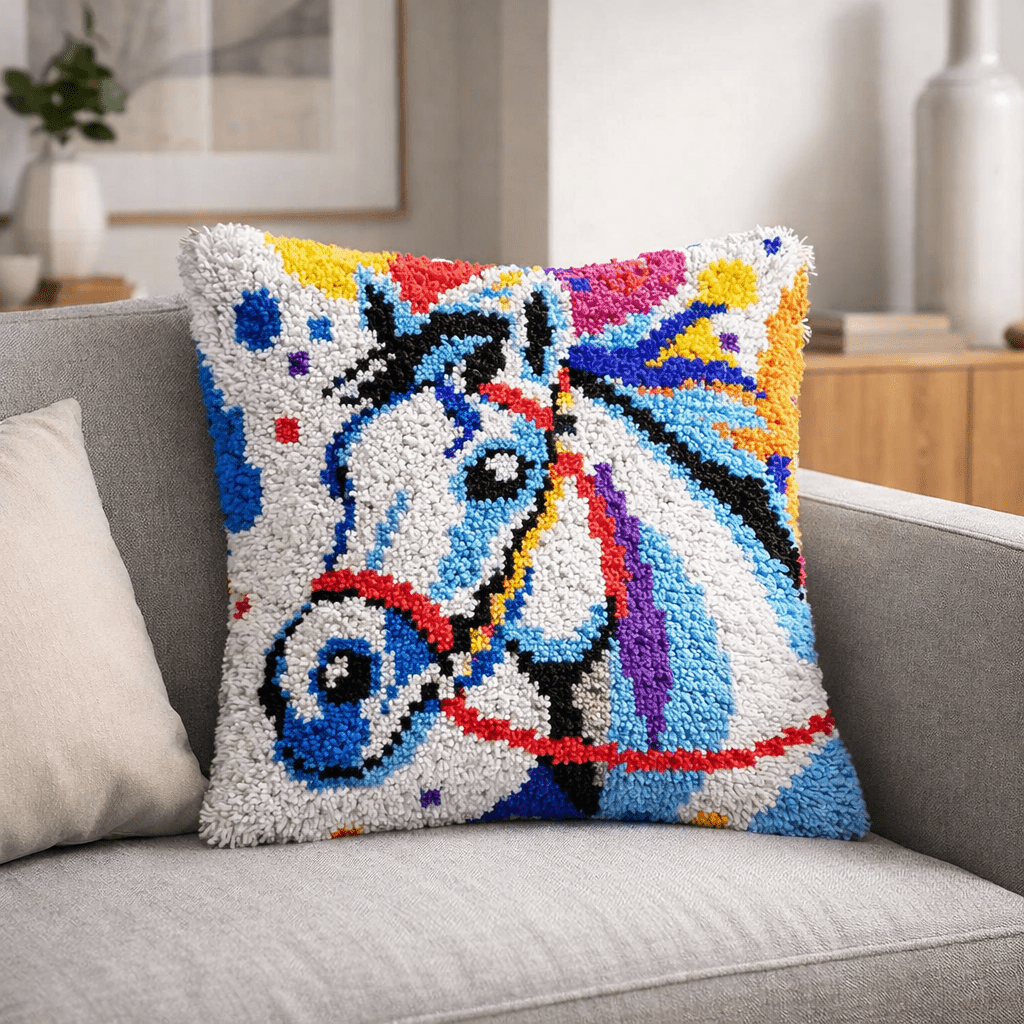Latch Hook Pillow Making Kit - Horsing Around - Creative Craft Project