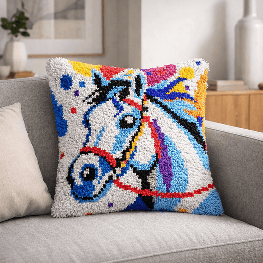 Latch Hook Pillow Making Kit - Horsing Around - Creative Craft Project