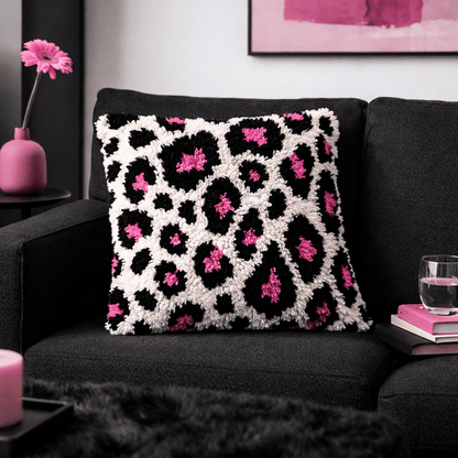 Latch Hook Pillow Making Kit - Hot Pink Leopard Print - DIY Craft Project