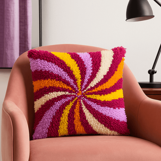 Latch Hook Pillow Making Kit - Hypnotic Swirl - Creative Crafting Project
