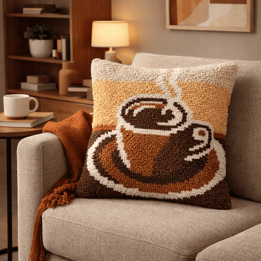 Latch Hook Pillow Making Kit - I Need Coffee - DIY Craft Project