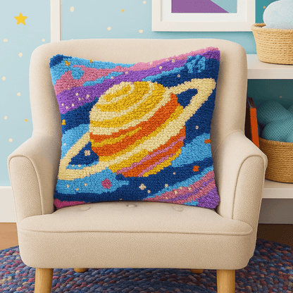 Latch Hook Pillow Making Kit - Jupiter Galaxy Gaze - Crafting Adventure