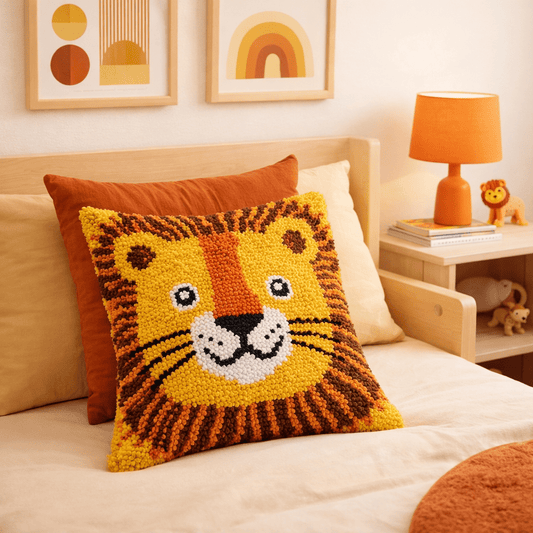 Latch Hook Pillow Making Kit - Larry the Lion - DIY Craft Project
