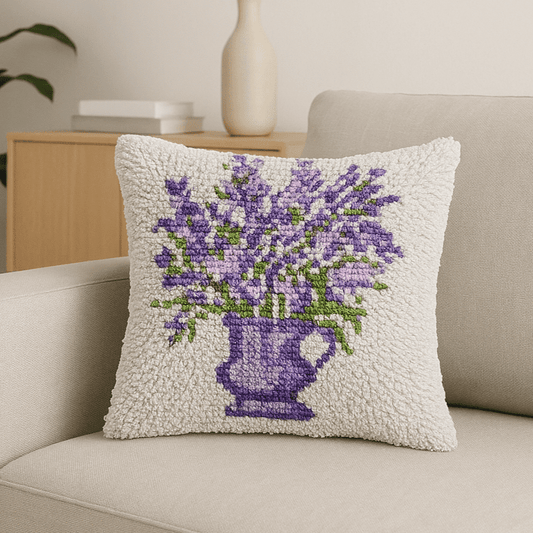 Latch Hook Pillow Making Kit - Lavender Vase Design - DIY Craft Kit