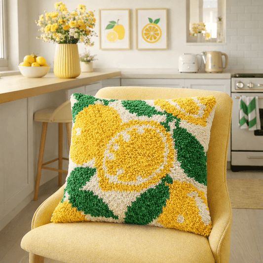 Latch Hook Pillow Making Kit - Lemon Summer Vibe - DIY Craft Project