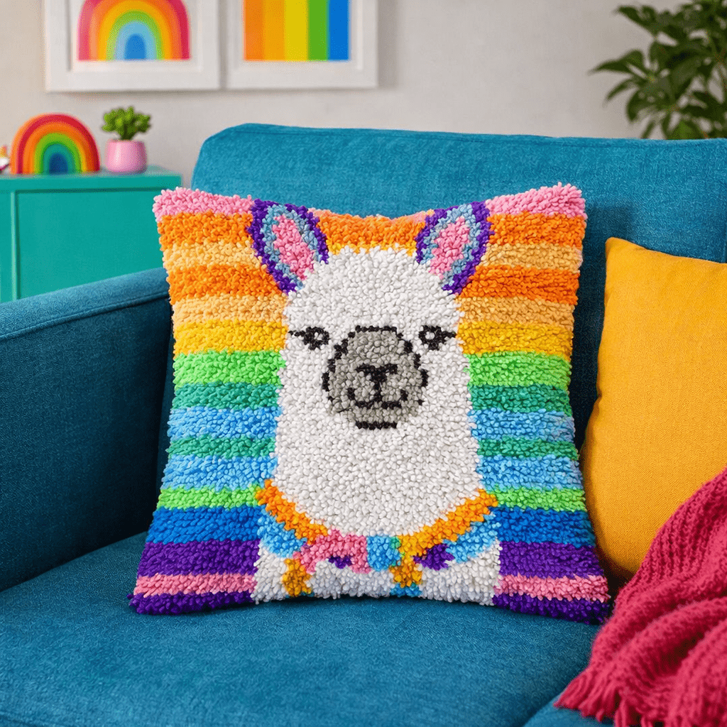 Latch Hook Pillow Making Kit - Llama Pride - Creative Craft Project