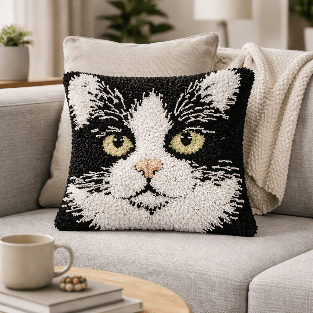 Latch Hook Pillow Making Kit - Look Into My Cat Eyes - Creative Craft Project