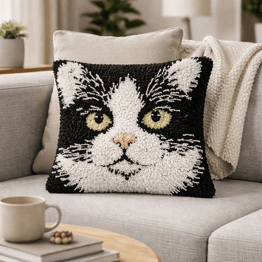 Latch Hook Pillow Making Kit - Look Into My Cat Eyes - Creative Craft Project