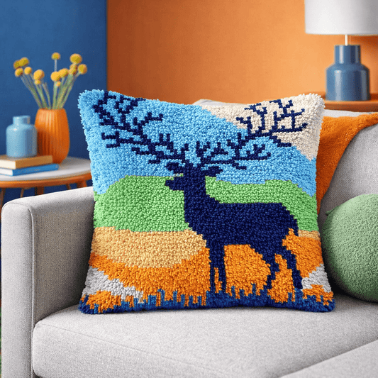Latch Hook Pillow Making Kit - Majestic Stag - Crafting Fun Project