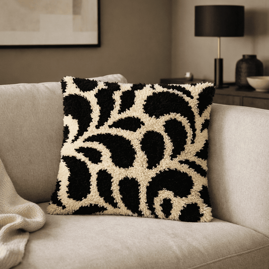 Latch Hook Pillow Making Kit - Monochrome Botanical Blossom