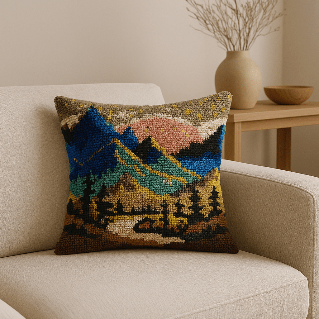 Latch Hook Pillow Making Kit - Mystic Mountain Landscape Design