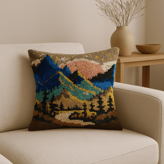 Latch Hook Pillow Making Kit - Mystic Mountain Landscape Design