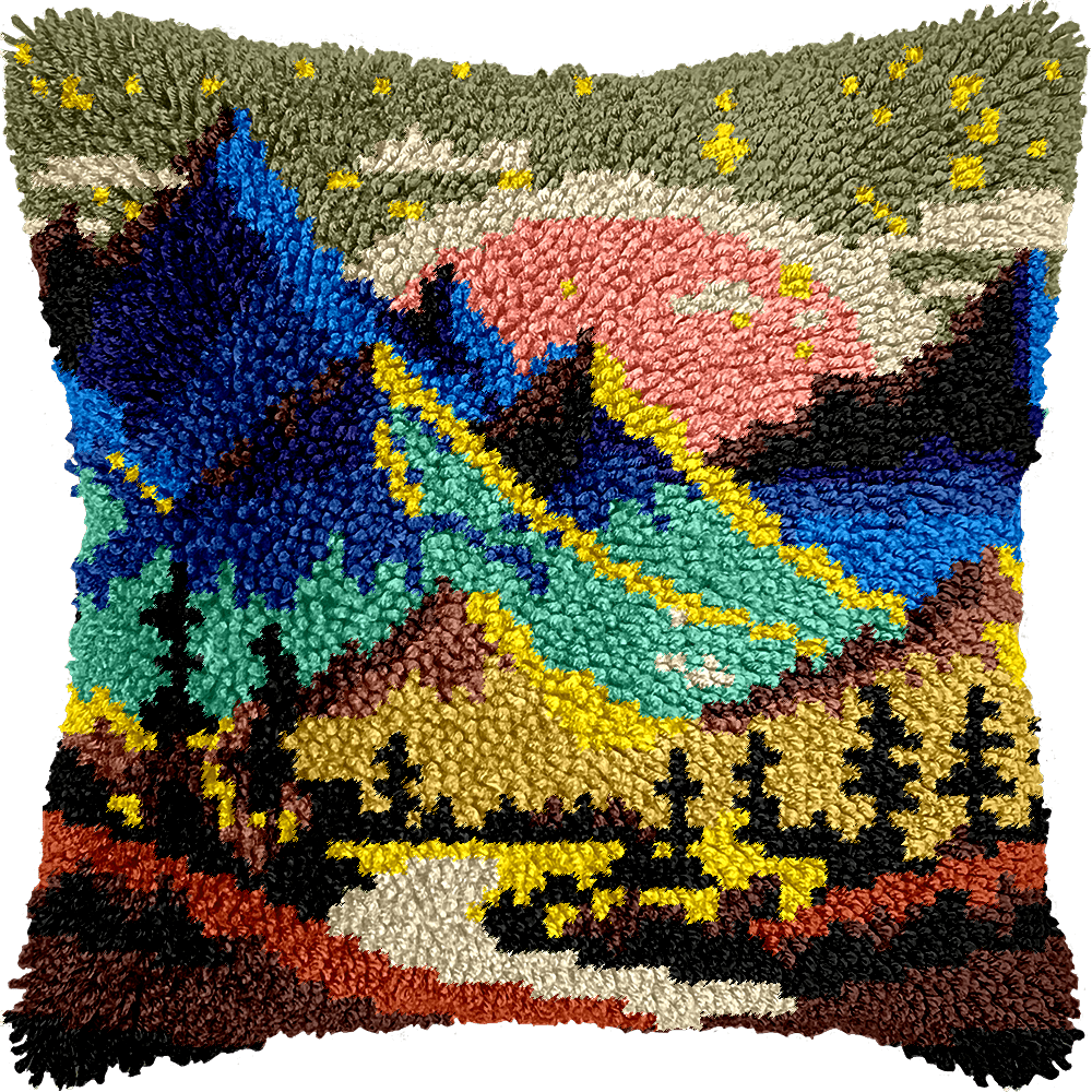 Latch Hook Pillow Making Kit - Mystic Mountain Landscape Design