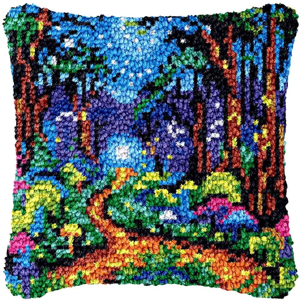 Latch Hook Pillow Making Kit - Mystical Forest Night Design