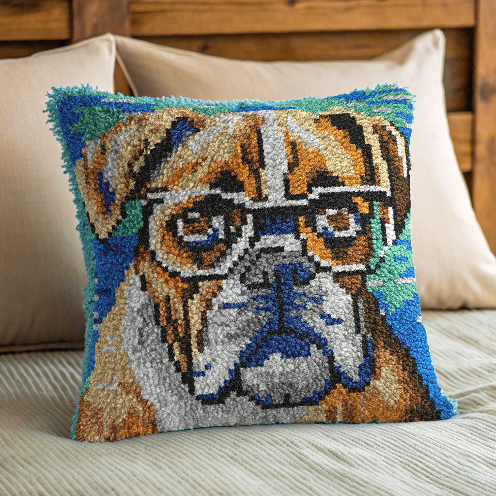 Latch Hook Pillow Making Kit - Nerdy Bulldog Design Kit