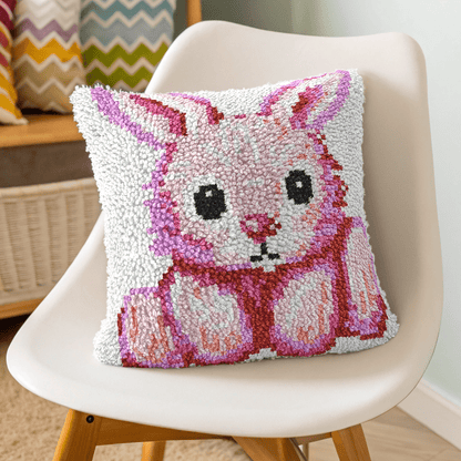 Latch Hook Pillow Making Kit - Pink Easter Bunny Design Kit