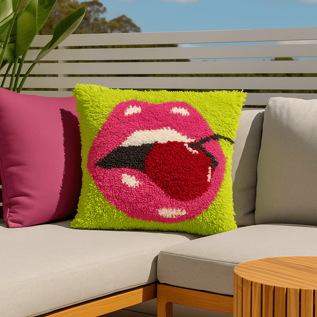 Latch Hook Pillow Making Kit - Plump Cherry Lips - DIY Craft Project