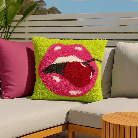 Latch Hook Pillow Making Kit - Plump Cherry Lips - DIY Craft Project