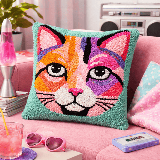 Latch Hook Pillow Making Kit - Pop Art Cat - DIY Craft Project