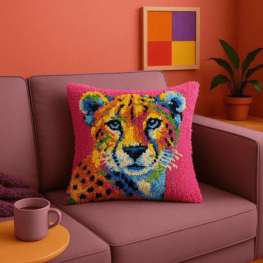 Latch Hook Pillow Making Kit - Pop Pink Leopard Print