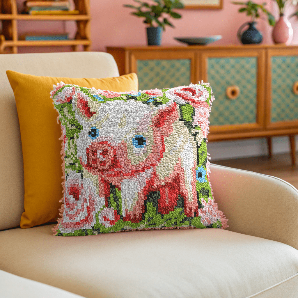 Latch Hook Pillow Making Kit - Pretty Pink Piglet Design Kit