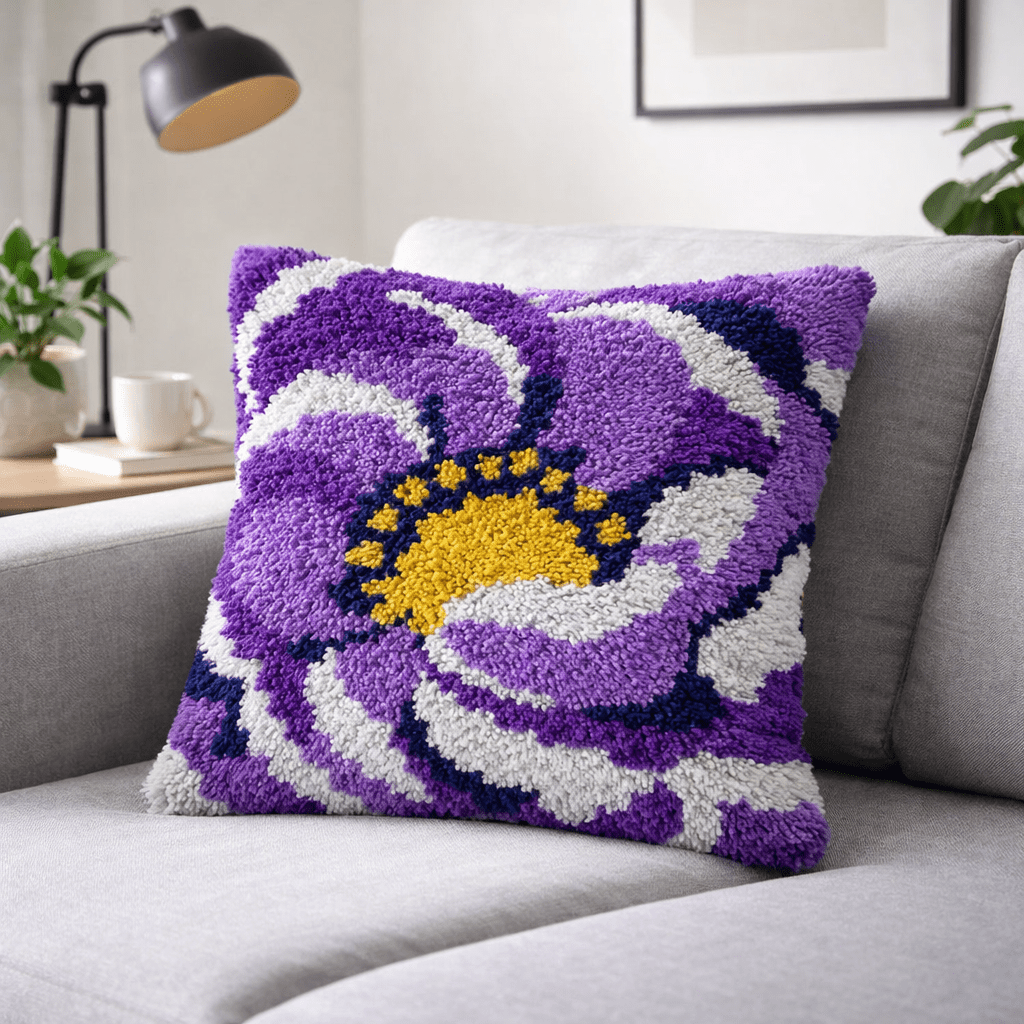 Latch Hook Pillow Making Kit - Purple Perfect Petals - DIY Craft Project