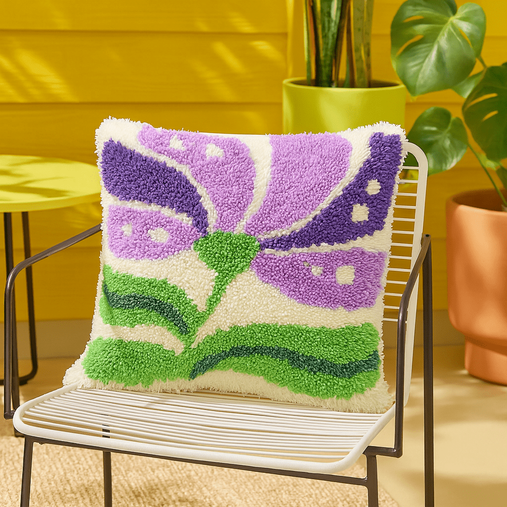 Latch Hook Pillow Making Kit - Purple Perfection Petals - Creative Craft Project