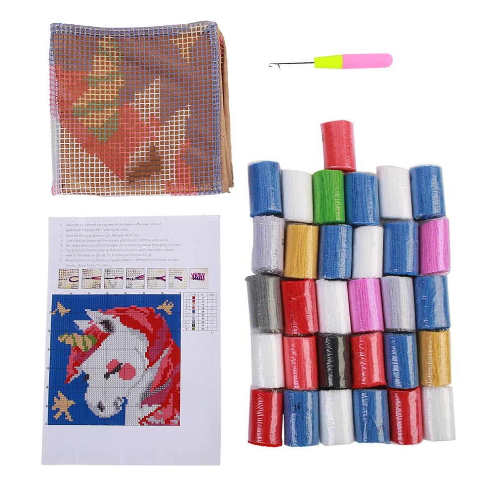 Latch Hook Pillow Making Kit - Rainbow Horse