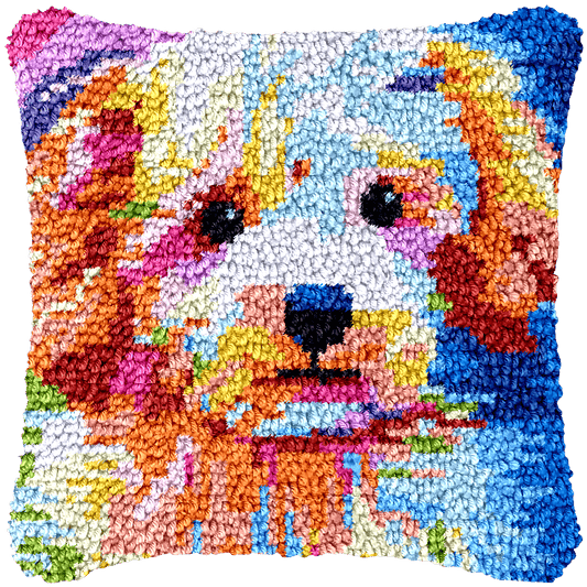 Latch Hook Pillow Making Kit - Rainbow Maltese Terrier Design