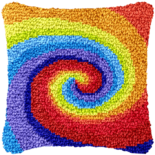 Latch Hook Pillow Making Kit - Rainbow Swirl Design