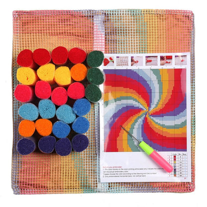 Latch Hook Pillow Making Kit - Rainbow Swirl Design