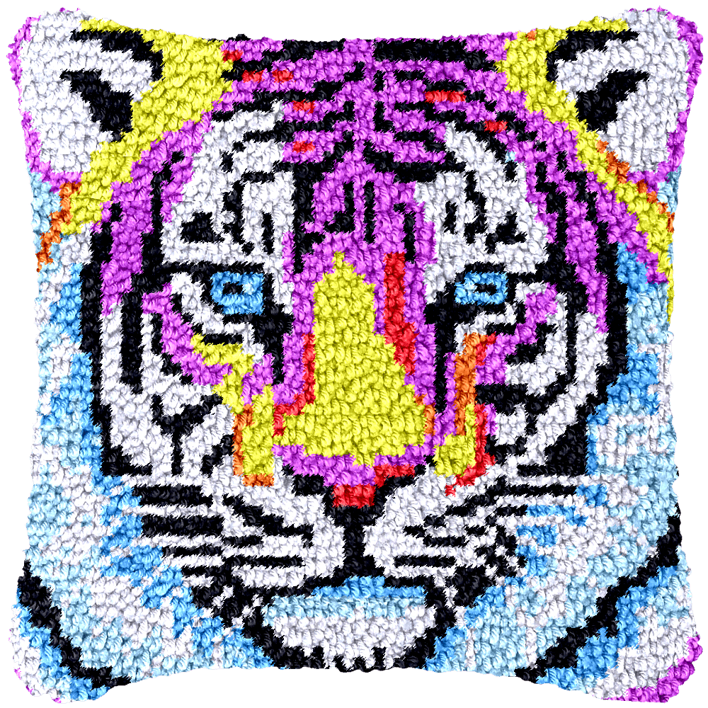 Latch Hook Pillow Making Kit - Rainbow Tiger Design