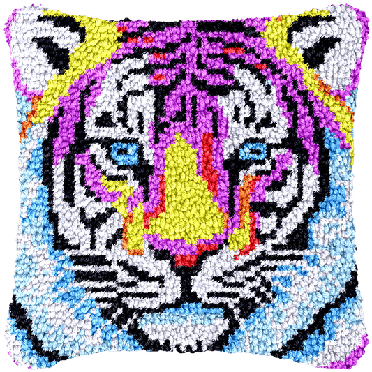 Latch Hook Pillow Making Kit - Rainbow Tiger Design