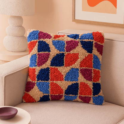 Latch Hook Pillow Making Kit - Retro Circular Pattern - Crafting Fun Kit