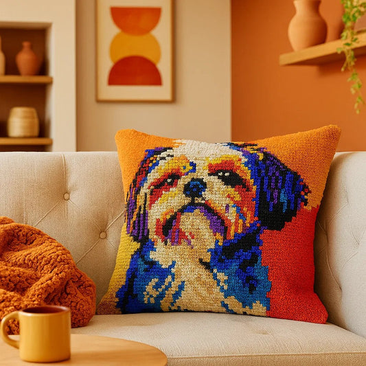 Latch Hook Pillow Making Kit - Retro Maltese Terrier Design