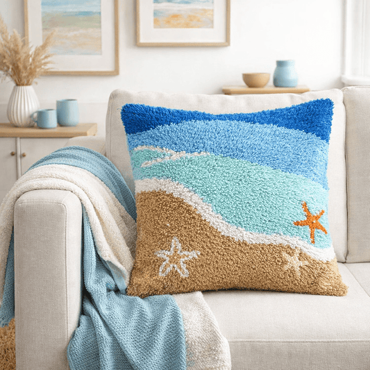 Latch Hook Pillow Making Kit - Seaside Waves - Creative Craft Project