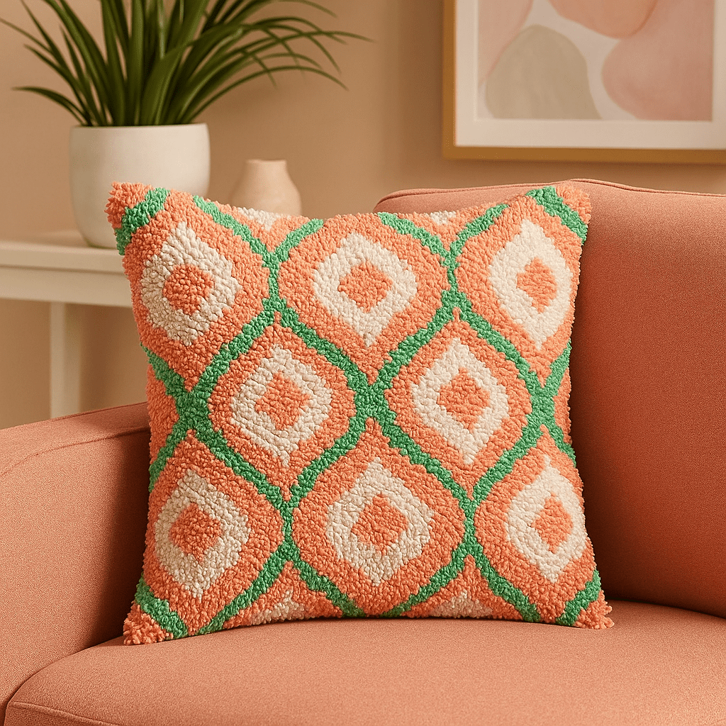 Latch Hook Pillow Making Kit - Shabby Chic Pink Pattern - DIY Craft Project