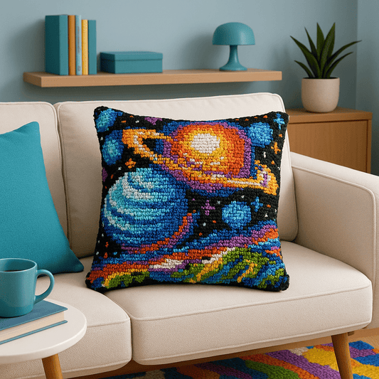 Latch Hook Pillow Making Kit - Space Spectacular Galaxy Design