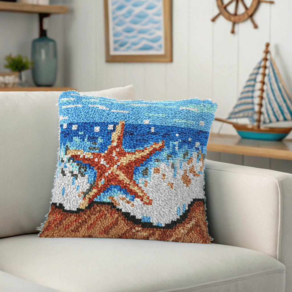 Latch Hook Pillow Making Kit - Starfish By the Sea Design